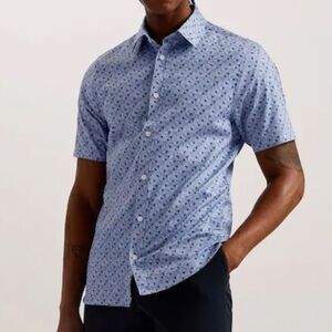 NWT Ted Baker Blue Barhill Square Ombre geometric Shirt Size 2 US S